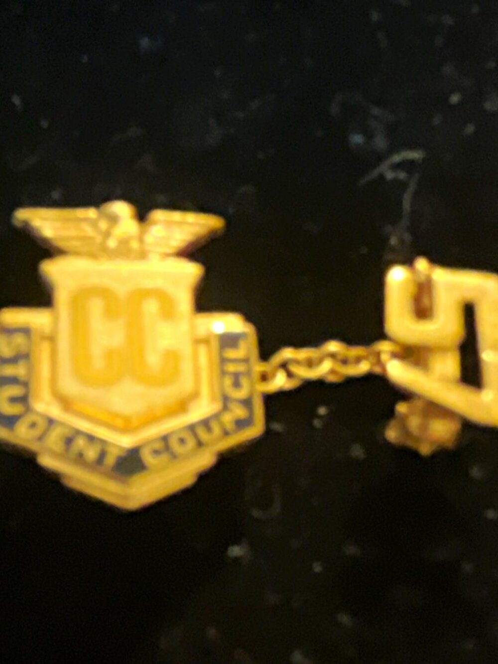 Oklahoma City Town Council Gold Tone Initials Pin w/ Chain & Back